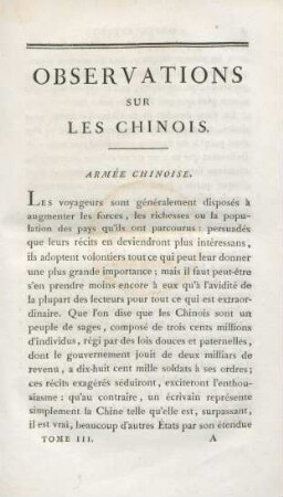 Observations sur les Chinois