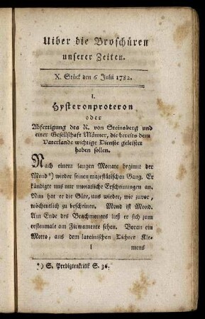 X. Stück den 6 Julii 1782