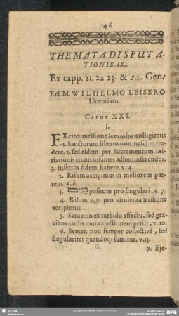 Themata Disputationis IX. Ex capp.21.22.23.& 24.Gen.
