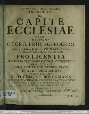 Disputatio Inauguralis Theologica De Capite Ecclesiae
