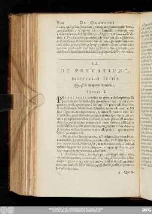 LI. De Precatione, Disputatio Tertia. Quae est de Oratione Dominica.