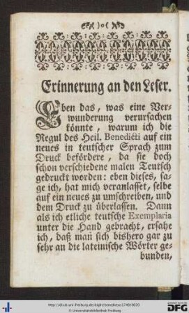 Erinnerung an den Leser.