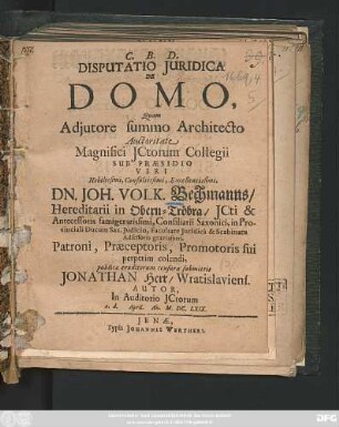 Disputatio Iuridica De Domo