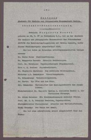 Akademie Studienzeugnis Margartete Meusel