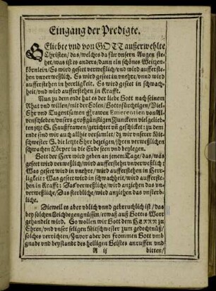 Eingang der Predigte.