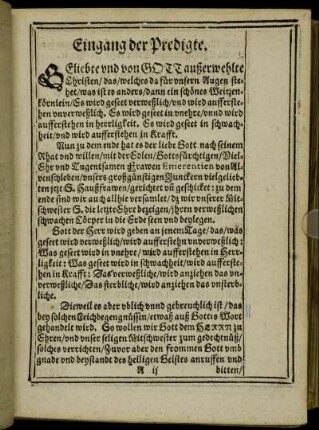 Eingang der Predigte.