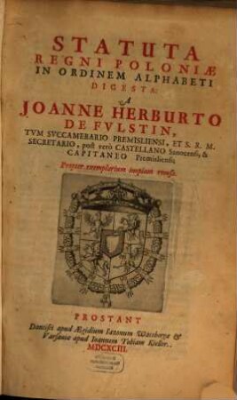 Statuta Regni Poloniae In Ordinem Alphabeti Digesta