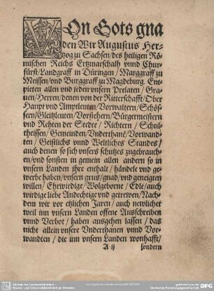 Von Gottes Gnaden Wir Augustus Herzog zu Sachsen...