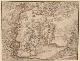 Landschaft mit mehreren Herren (beim Kegelspiel?)