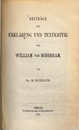 Beiträge zur Erklärung und Textkritik des William von Schorham : (Will. de Shorcham)