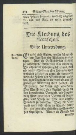 Eilfte Unterredung. Die Kleidung des Menschen.