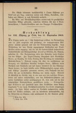 XV. Verhandlung der 134. Sitzung zu Oels, den 11. September 1864