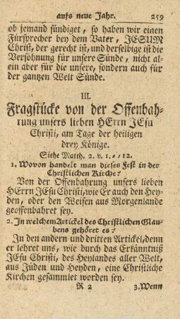 III. Fragstücke von der Offenbahrung unsers lieben Herrn Jesu Christi, am Tage der heiligen drey Könige