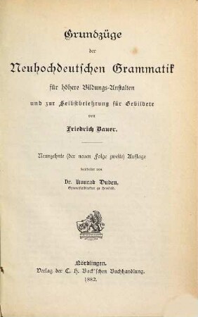 Grundzüge der neuhochdeutschen Grammatik für höhere Bildungsanstalten