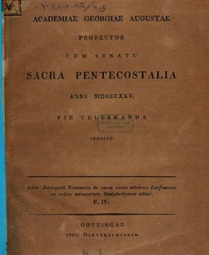 Academiae Georgiae Augustae prorector cum senatu sacra pentecostalia ... indicit, 1825
