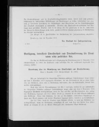 Verfügung, betreffend Straffreiheit und Strafmilderung für Straftaten nicht politischer Art