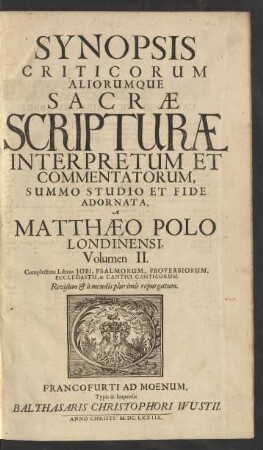 2: Complectens Libros Jobi, Psalmorum, Proverbiorum, Ecclesiastis, & Cantici Canticorum