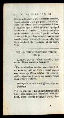 XX. C. Plinus Cornelio Tacito Suo S.