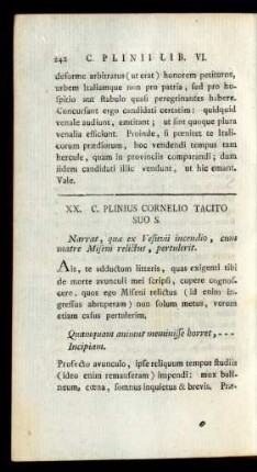 XX. C. Plinus Cornelio Tacito Suo S.