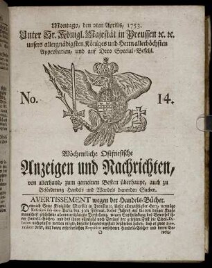 No. 14. Montags, den 2ten Aprilis, 1753.