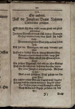 XX. Ein anders. Auff einer Jungfrau Braut Nahmen Catharina gerichtet