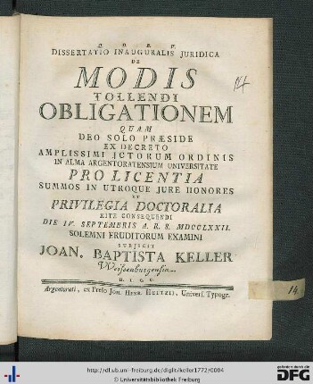 Dissertatio Inauguralis Juridica De Modis Tollendi Obligationem