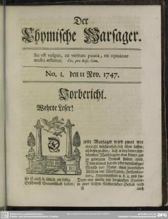 No. 1. den 11 Nov. 1747