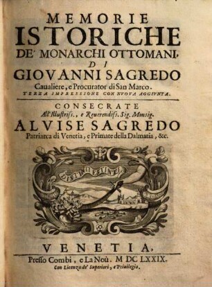 Memorie istoriche de monarchi ottomani