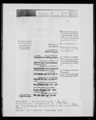 Paulusbriefe, fol. 44: Vorzeichnung der Initiale P zum 1. Korintherbrief