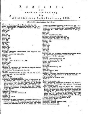 Register zur zweiten Abtheilung der Allgemeinen Schulzeitung 1828