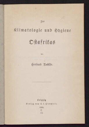 Zur Klimatologie und Hygiene Ostafrikas