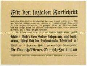 Aufruf des Deutschnationalen Arbeiterbundes zur Reichstagswahl am 7. Dezember 1924