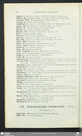 XIX. Niederrheinischer Bezirksverein.