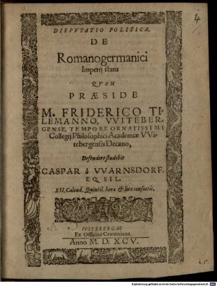 Disputatio politica de Romano-Germanici Imperii statu