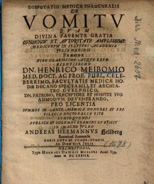 Disputatio Medica Inauguralis De Vomitv