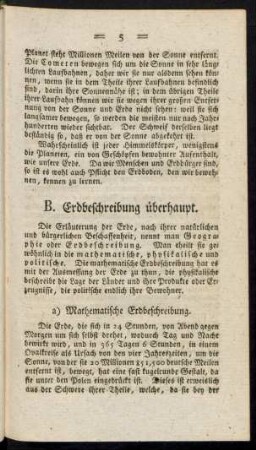 B. Erdbeschreibung überhaupt