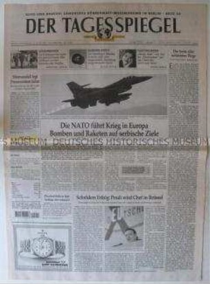 "Der Tagesspiegel", Berliner Tageszeitung mit Leitartikel zum Kosovo-Krieg