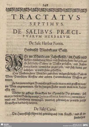 Tractatus Septimus. De Salibus Praecipuarum Herbarum. De Sale Herbae Fortis.