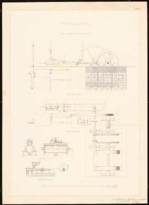 Tunnel: Förder- und Wasserhaltungsmaschine: Grundriss, Längsschnitt, Details
