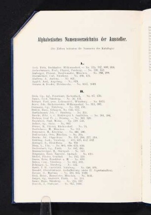 Alphabetisches Namensverzeichniss der Aussteller.