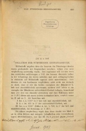 Collation der Nürnberger Germaniadrucke : (Tacitus) (Separat-Abdruch aus "Müllenhoff, Carl, Deutsche Alterthumskunde. IV.")