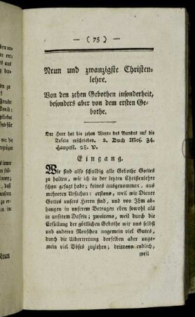Neun und zwanzigste Christenlehre. Von den zehen Gebothen insonderheit, besonders aber von dem ersten Gebothe.