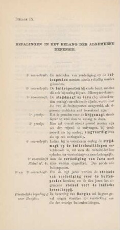 Bijlage IX. Bepalingen in het belang der algemeene defensie