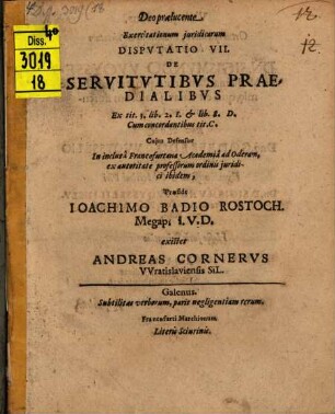 Exercitationum iur. disp. VII. de servitutibus praedialibus