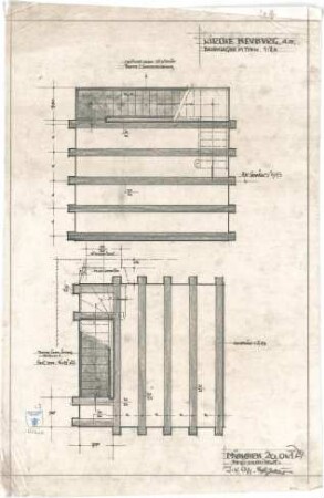 Bestelmeyer, German; Neuburg an der Donau (Bayern); Ev. Kirche - Turm, Balkenlage (Grundrisse)