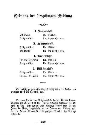 Ordnung der diesjährigen Prüfung