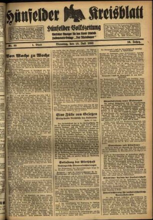 Erste Ausgabe vom Dienstag, den 18. Juli 1933.