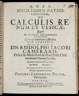 Spicilegium Pathologicum, De Calculis Renum Et Vesicae
