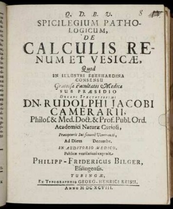 Spicilegium Pathologicum, De Calculis Renum Et Vesicae