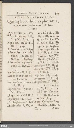 Index Scriptorum,Qui in libro hoc explicantur, emendantur, refutantur, & laudantur